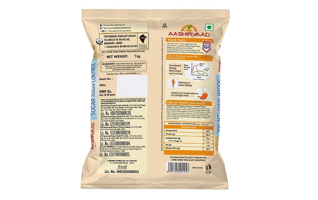 Aashirvaad Sugar Release Control Atta   Pack  1 kilogram